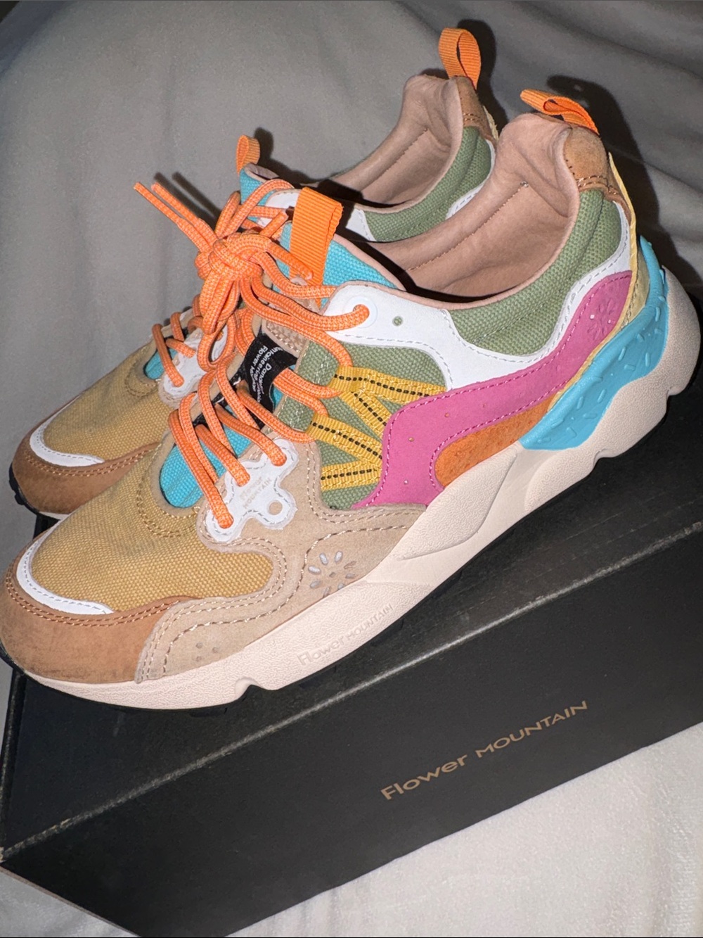 NWT Flower Mountain YAMANO 3 Suede fabric sneakers in Brown- Chestnut- Fuchsia - Picture 11 of 14